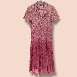 Lizwear Liz Claiborne Vintage Pink Ombre Ditsy Floral Relaxed Midi Shirt Dress